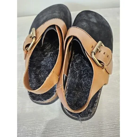 Free People Seattle Slingback Black + Brown Buckle Suede Size 38 US W 7.5 - Picture 5 of 9